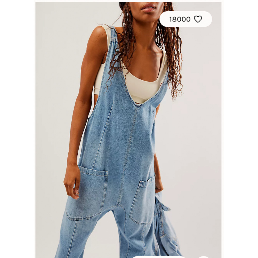 Free People Sky Blue Denim Romper